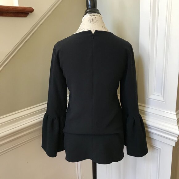 Charlotte Brody Bell Flare Sleeve Blouse Shirt Top Womens Small Black Crew Neck - Picture 9 of 10